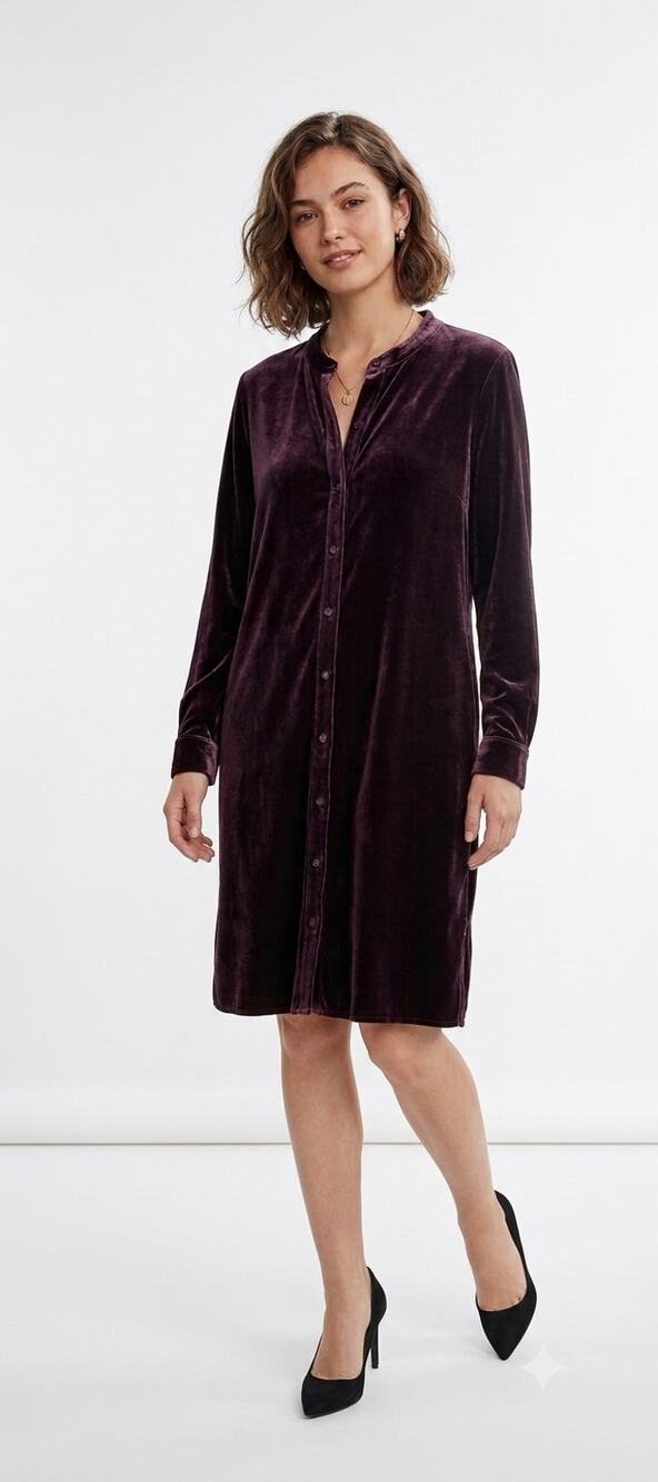 Eileen Fisher Velvet Silk Blend Purple Long Sleeve Shirt Dress New Large